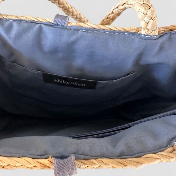 Floral Raffia Straw Shoulder Tote Bag Lined Tropical Beachy Basket Boho Cottage - Picture 4 of 7